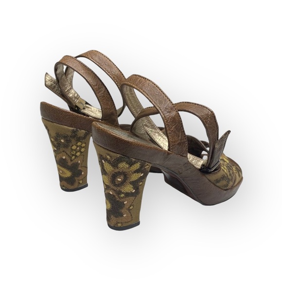 Kenneth Cole ❁ Afterflower Ankle Strap Embroidered Leather Heels ❁ Brown ❁ 9M ❁ - Picture 3 of 16